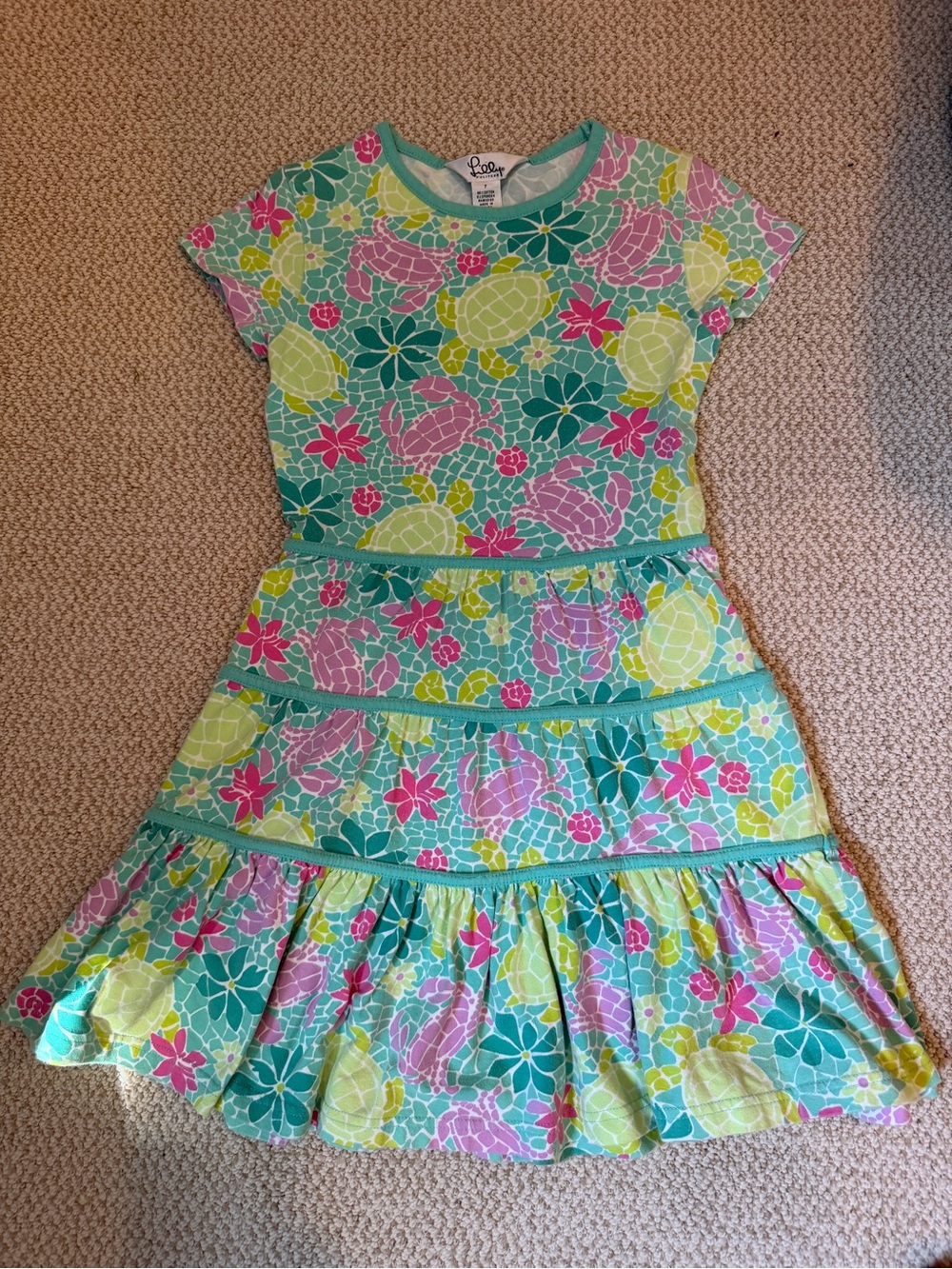 Lilly Pulitzer Girls' Floral Tiered Dress - Aqua Multi